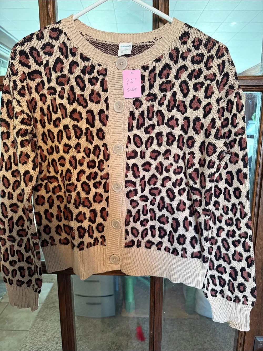 Thereabouts Girls XL Leopard Print Button Front Cardigan Sweater Tan Brown Black